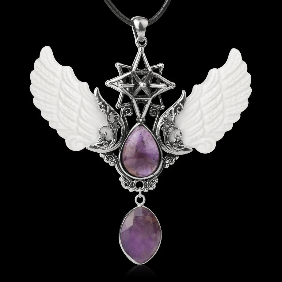 Angel Wing Merkaba crystal Water Drop necklace pendant for symbolic fashion wear, everyday accessorizing, and thoughtful gifting.