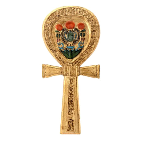 Ankh Hand Mirror, hand-painted composite resin, Egyptian Tutankhamun design