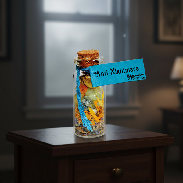 Anti Nightmare Pocket Spellbottle, sealed glass herb and stone blend