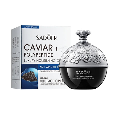 Anti-Wrinkle Moisturizing Cream with caviar extract in a face cream jar for nourishing skin and reducing the appearance of wrinkles.