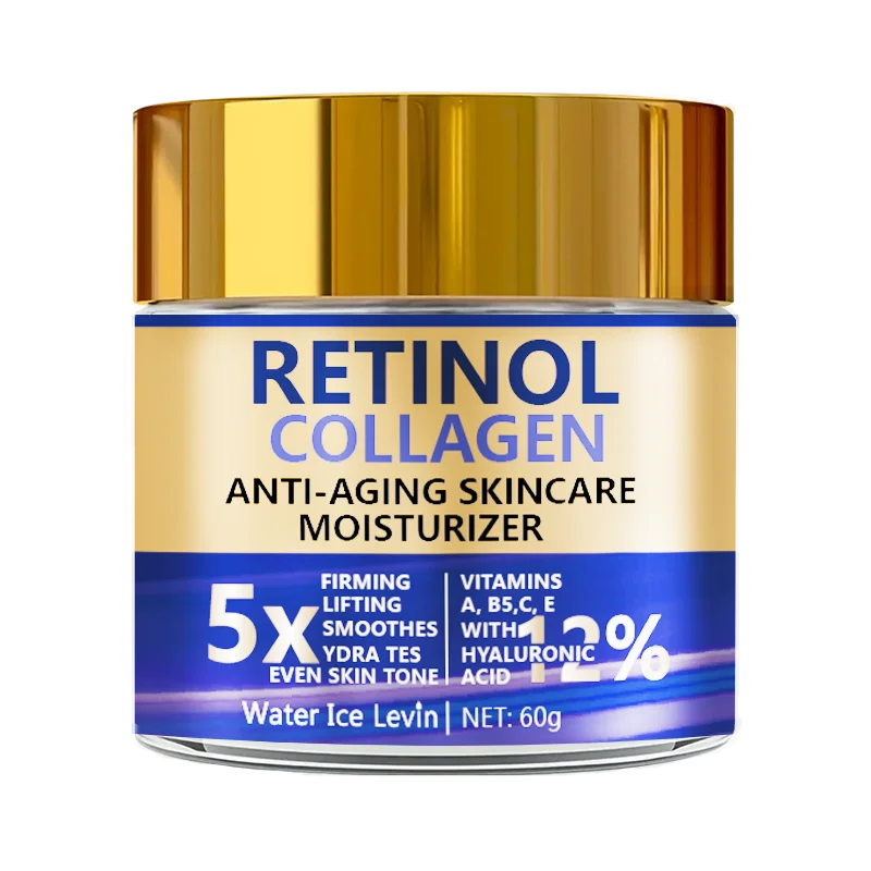 Retinol & Collagen face cream jar for anti-wrinkle care, firming the skin, and hydrating dry or tired-looking facial skin.