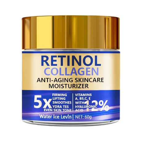 Retinol & Collagen face cream jar for anti-wrinkle care, firming the skin, and hydrating dry or tired-looking facial skin.