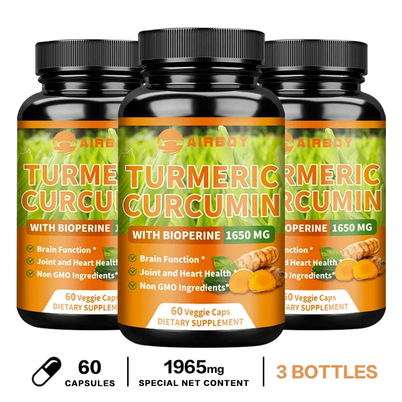 Turmeric Curcumin 95% capsules bottle for antioxidant support, everyday supplement intake, and wellness maintenance.