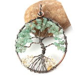 Antique copper gemstone Tree of Life necklace pendant for boho fashion, spiritual expression, and daily jewelry wear.