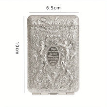 Antique-inspired hand-carved metal cigarette case for holding cigarettes safely while traveling or during regular use.