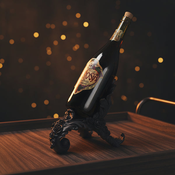 Antique Rose Wine Holder - Black, Rococo-style resin with rose detailing