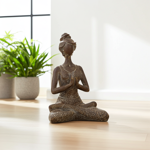 Antique Yoga Sukhasana Pose statue figurine for meditation room decor, yoga studio display, and spiritual home styling.