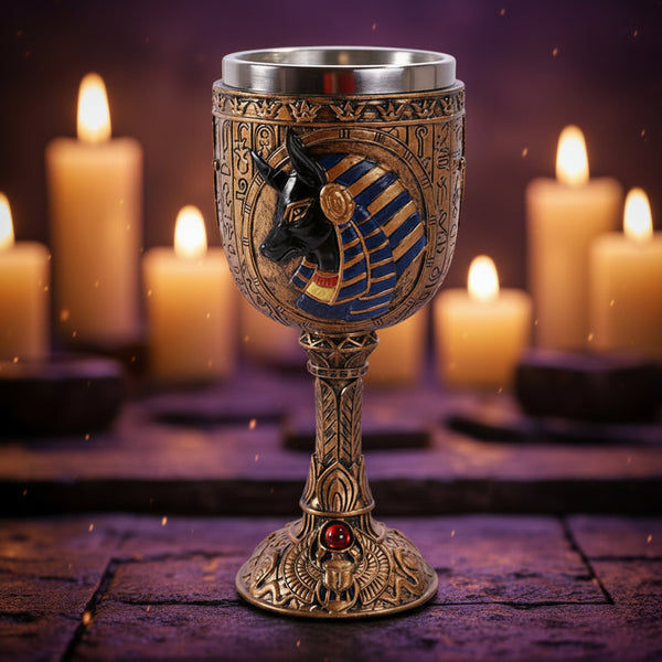 Anubis Chalice, 7.5 inch hand-painted resin with stainless steel insert