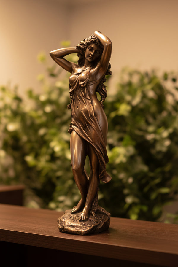 Aphrodite Waking Up Statue, 13.25 inch resin with bronze powder finish