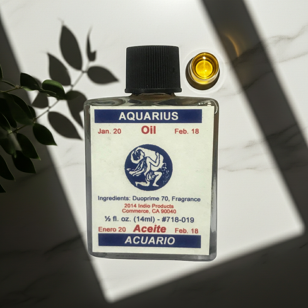 Aquarius Wish Oil bottle of manifestation anointing oil for candle dressing, wish rituals, and spiritual practice.