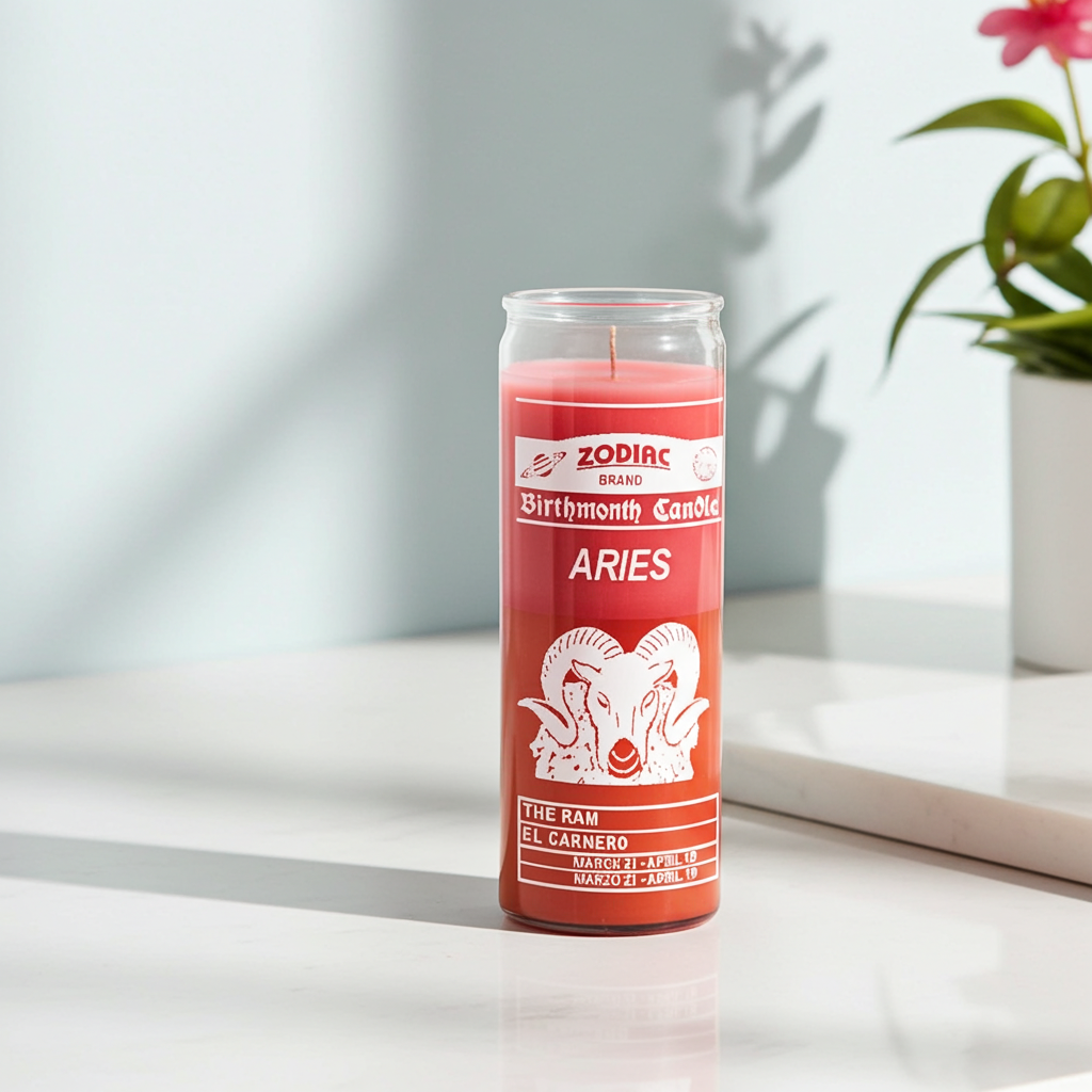 Aries Zodiac 7 Day prayer candle in a glass jar for intention setting, devotional practice, and astrological work.