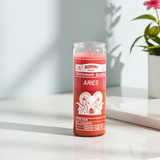 Aries Zodiac 7 Day prayer candle in a glass jar for intention setting, devotional practice, and astrological work.