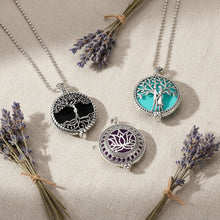 Tree of Life aromatherapy diffuser necklace pendant for holding essential oils during daily wear, relaxation, and personal wellness use.