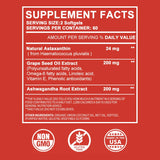 Astaxanthin grapeseed and coconut oil dietary supplement softgel bottle for antioxidant support and everyday nutrition.