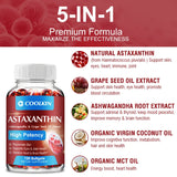 Astaxanthin softgel supplement with coconut oil for daily antioxidant support and general health maintenance.