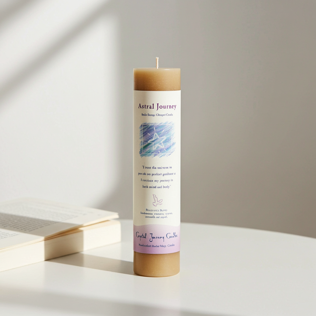 Astral Journey Reiki Herbal Pillar Candle pillar candle for energy work, visualization, and spiritual travel rituals.