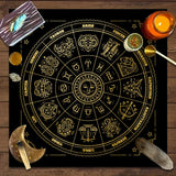 Tarot & Zodiac Astrology tablecloth for altar display, tarot readings, and astrology-inspired spiritual work.