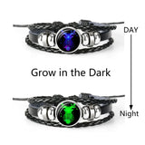Astrology Sign Luminous Leather Bracelet with charm accents for star sign fashion, layering, and personal accessory wear.