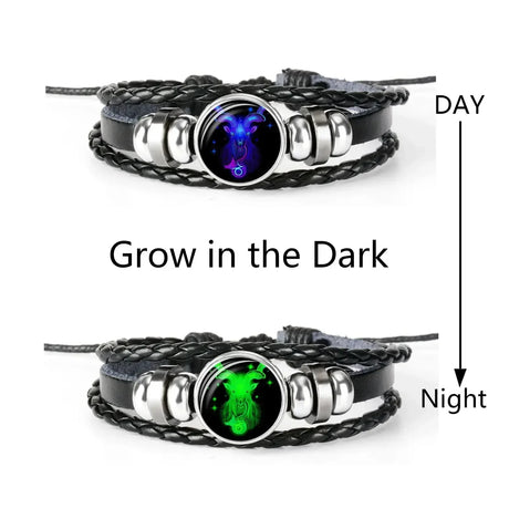 Astrology Sign Luminous Leather Bracelet with charm accents for star sign fashion, layering, and personal accessory wear.