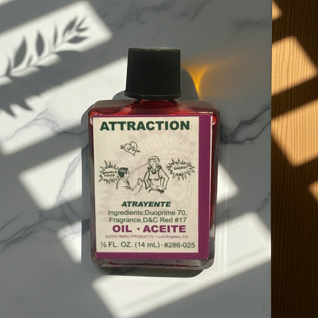 Attraction Wish Oil spiritual oil bottle for candle dressing, love work, and ritual practice.
