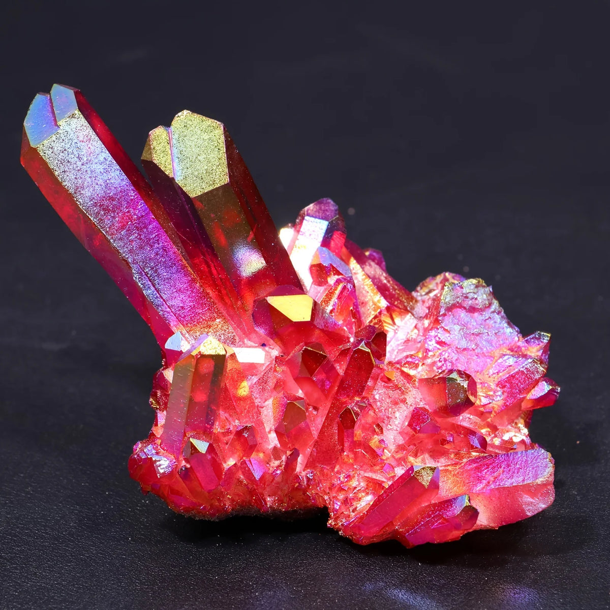 Aura Red Quartz Cluster Healing Crystal for meditation, home décor, and crystal collecting.