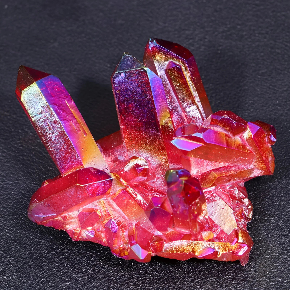 Aura Red Quartz Cluster Healing Crystal for meditation, home décor, and crystal collecting.