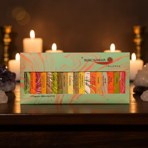 Auroshikha 18 Fragrance Sampler Gift Pack, incense variety pack