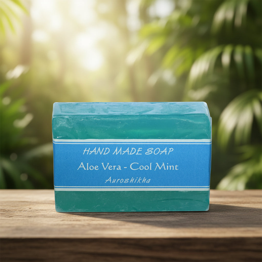 Auroshikha Aloe Vera - Cool Mint Soap, 75 gram bar