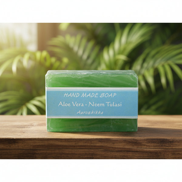 Auroshikha Aloe Vera - Neem Tulasi Soap, 75 gram bar