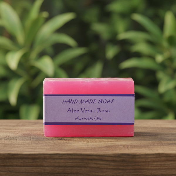 Auroshikha Aloe Vera - Rose Soap, 75 gram bar