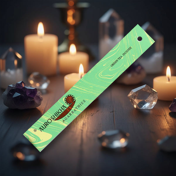 Auroshikha Green Tea Incense Sticks, 10 gram pack