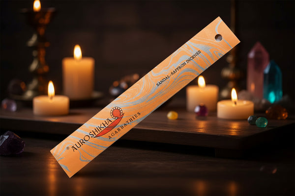 Auroshikha Sandal Saffron Incense Sticks - 10g pack of hand-rolled natural incense