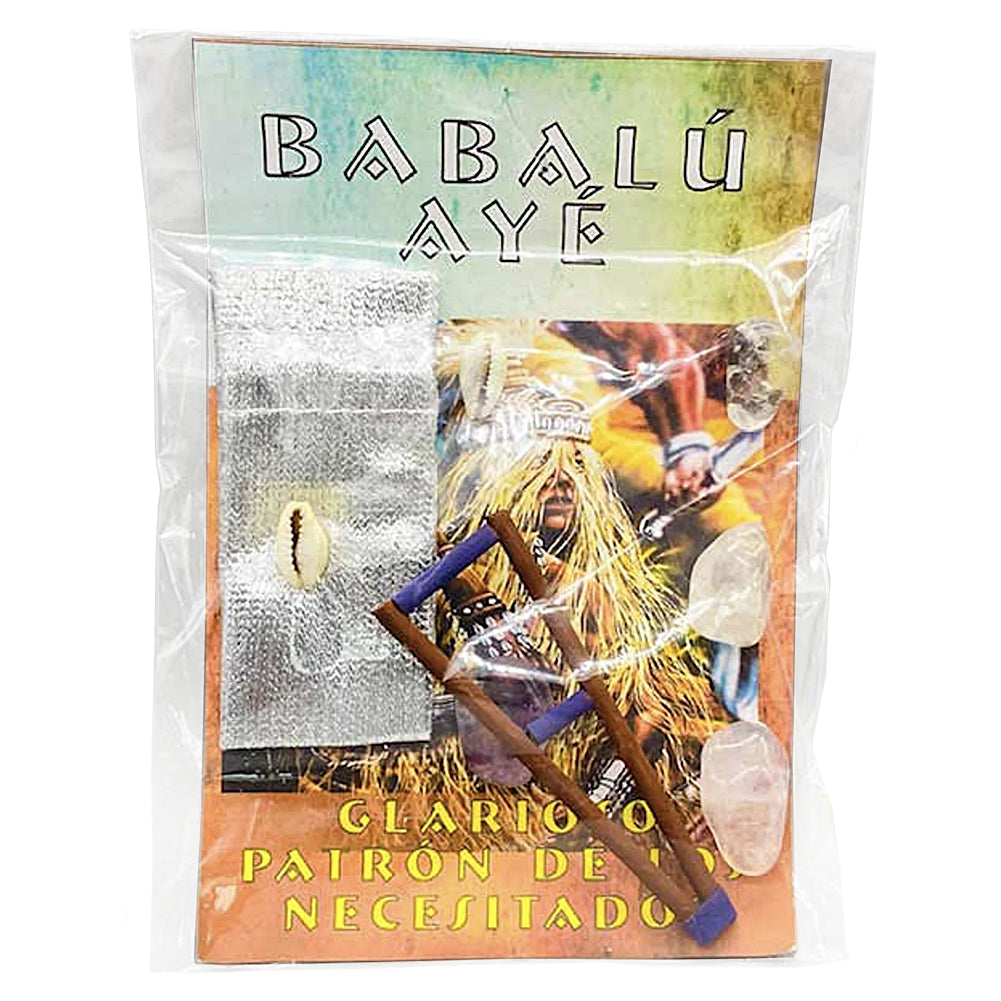 Babalu Aye w/ Quartz - Santeria devotional kit with quartz and prayer