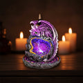 Baby Dragon Geode Backflow Burner - LED-lit dragon and crystal cave incense burner