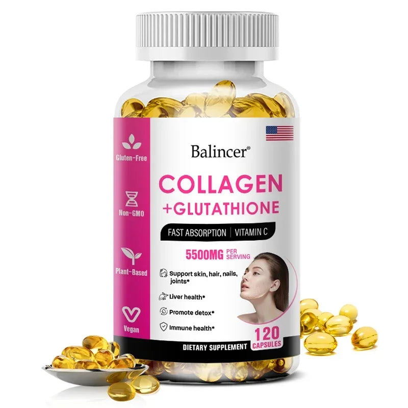 Balincer Collagen Supplement with Glutathione bottle for skin support, beauty care, and nutritional supplementation.