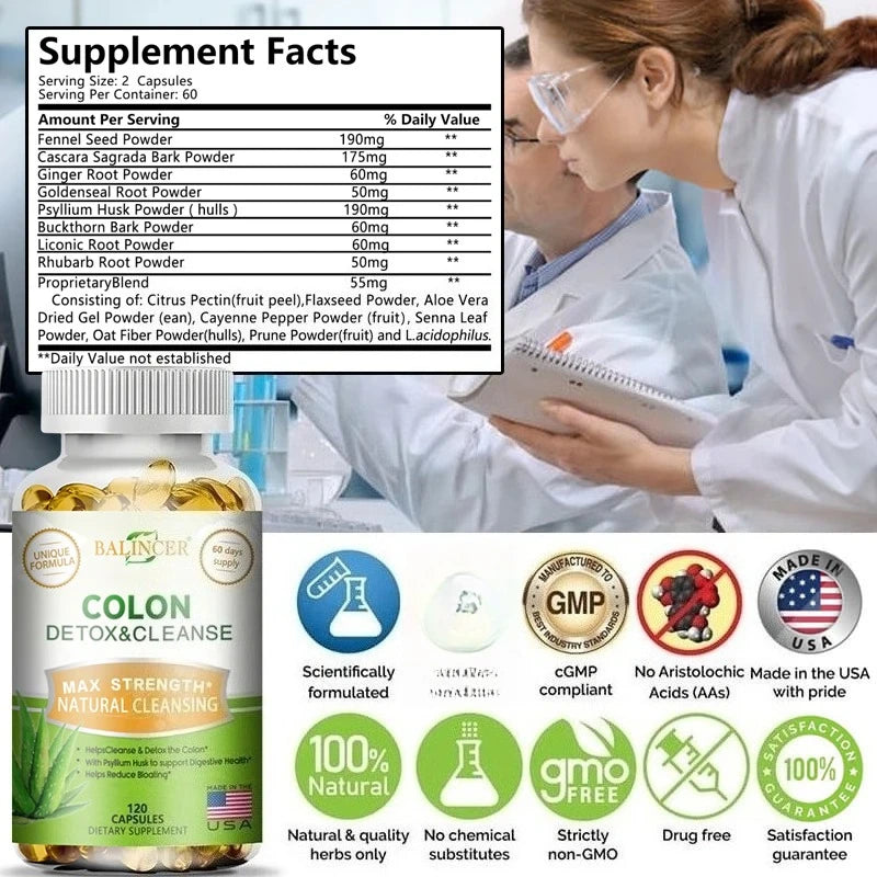 Balincer Colon Cleansing & Gut Health Supplement bottle for herbal digestive support, colon cleansing, and gut care use.