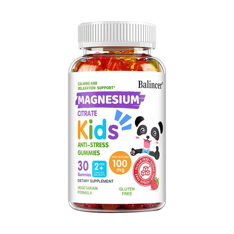 Balincer Kids bedtime gummies with magnesium citrate in a bottle for evening routines and sleep-focused supplement support.