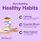 Balincer Kids Calm & Sleep Magnesium Citrate gummy supplement bottle for evening wellness routines and bedtime use.