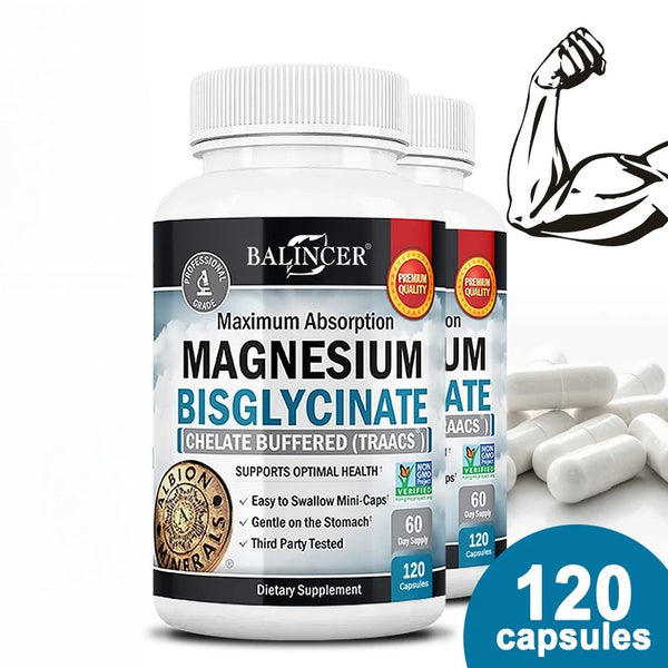 Balincer Magnesium Bisglycinate 120 Capsules supplement for sleep support, muscle recovery, and daily wellness.