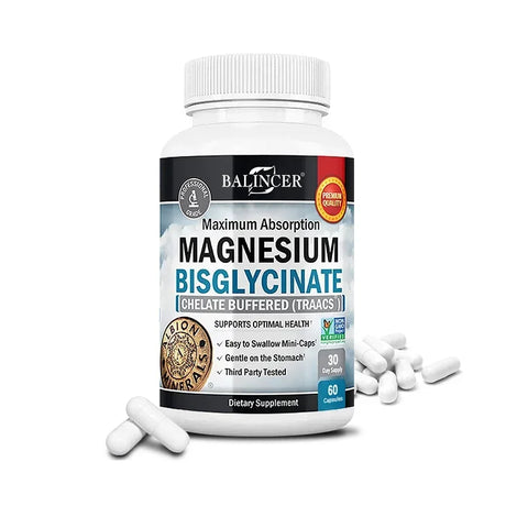 Balincer Magnesium Bisglycinate capsules bottle for nutritional support and maintaining a balanced supplement routine.