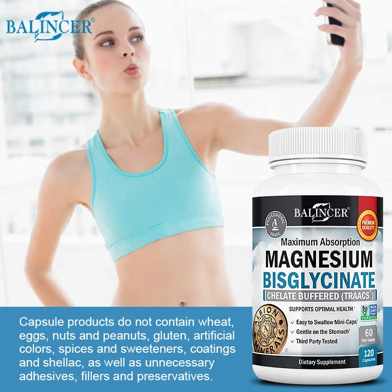 Balincer Magnesium Bisglycinate dietary supplement capsules bottle for nutritional support and daily health maintenance.