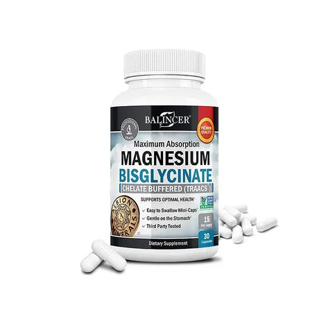 Balincer Magnesium Bisglycinate supplement bottle with 120 capsules for daily magnesium support and wellness use.