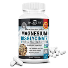 Balincer Magnesium Bisglycinate 120 Capsules vegan supplement for relaxation, sleep aid, and daily balance.