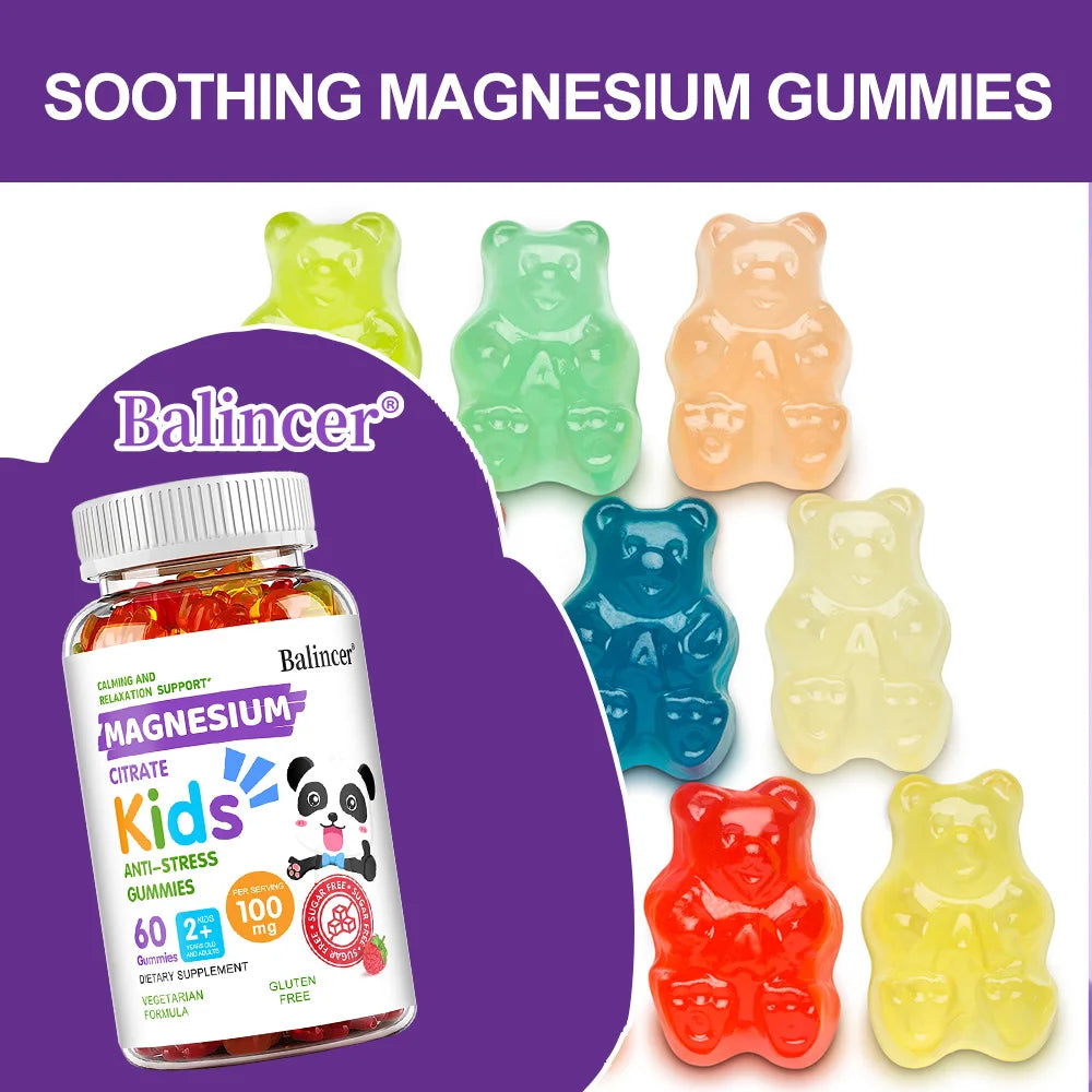 Balincer Magnesium Citrate sleep gummies bottle for kids bedtime routines and calm-support supplement use.