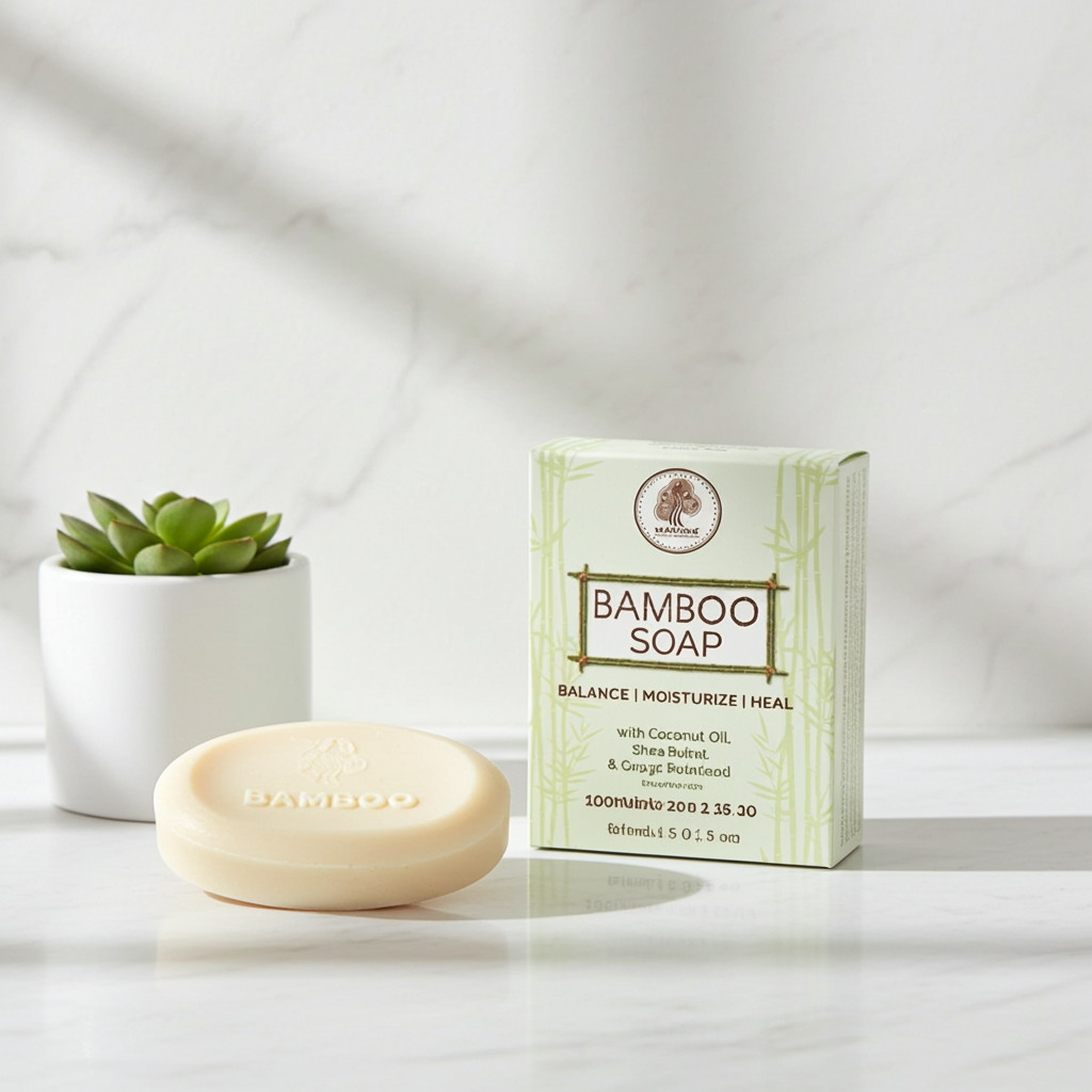 Bamboo bar soap by Madina presented for bathing and personal skincare routines.