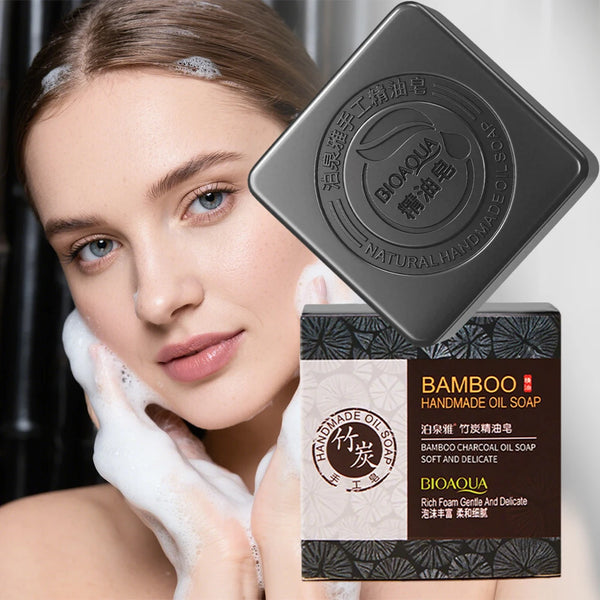 Bamboo Charcoal Brightening Soap 100g for daily face wash, refreshing, and skin brightening.