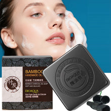 Bamboo Charcoal Brightening Soap packaging with kojic acid and arbutin for dark spot reduction.