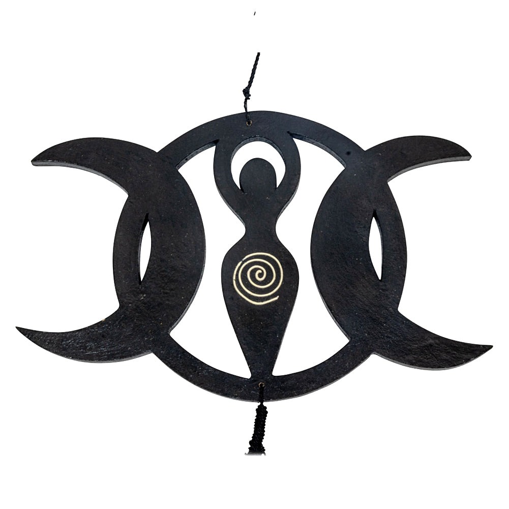 Bamboo Wind Chime - Triple Moon Goddess, close-up of moon symbol