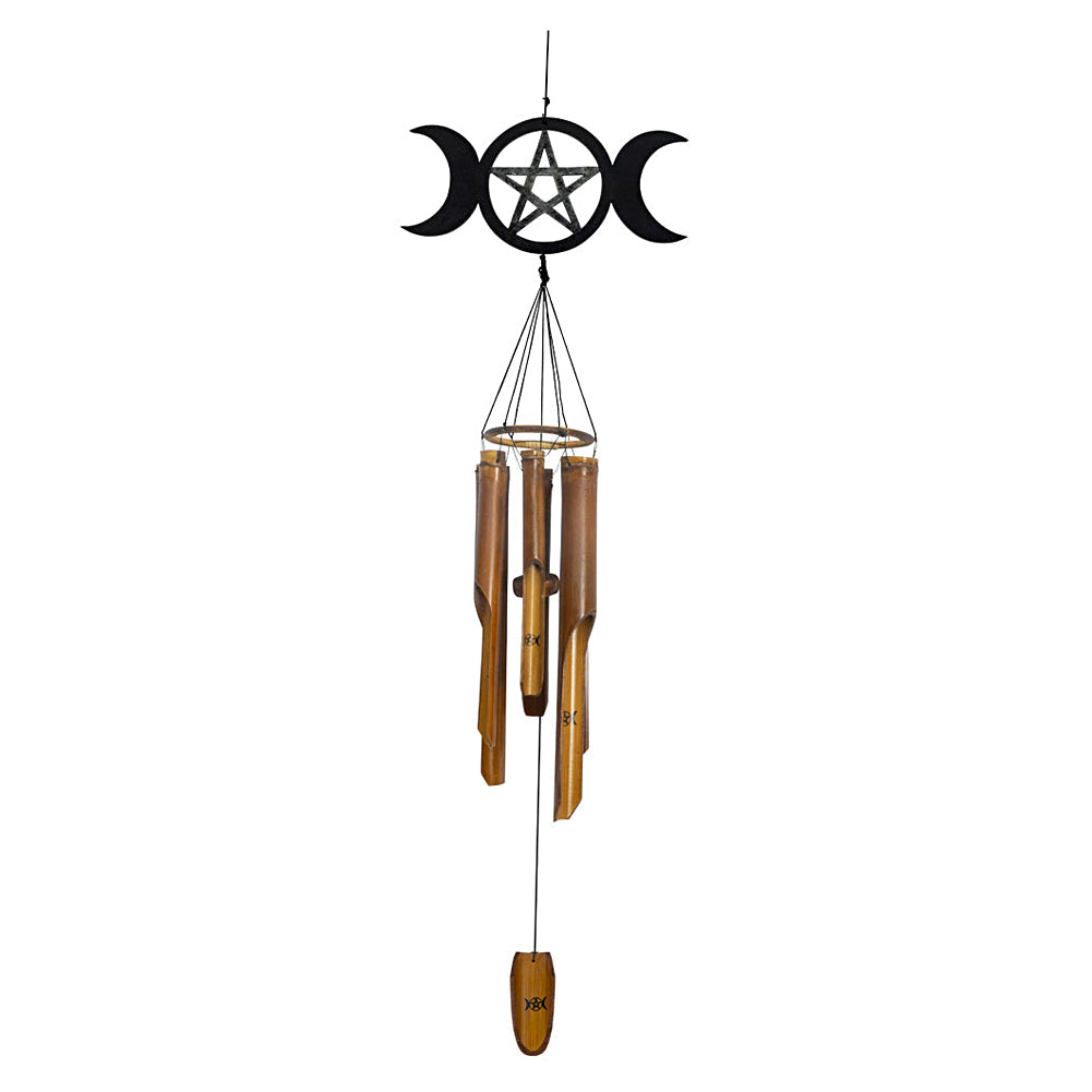 Bamboo Wind Chime - Triple Moon w/Pentacle, 22 inch handcrafted bamboo chime