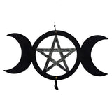 Bamboo Wind Chime - Triple Moon w/Pentacle, close-up of moon and pentacle symbol
